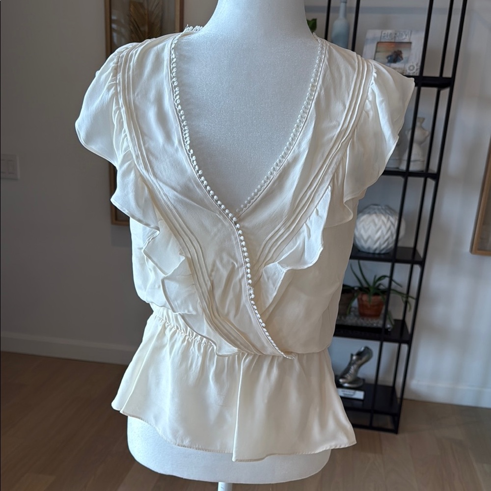 Parker White Ruffled Wrap Peplum Top